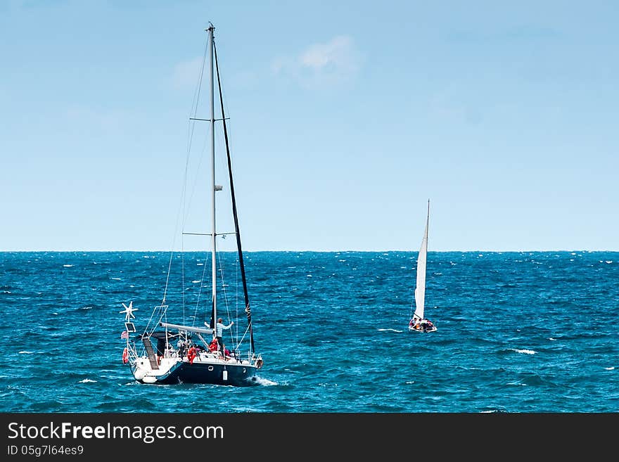 Sailboats sailing in the sea