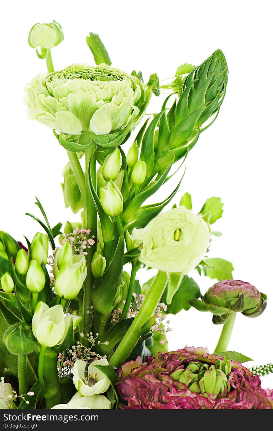 Fragment Of Colorful Bouquet Isolated On White Background. Close