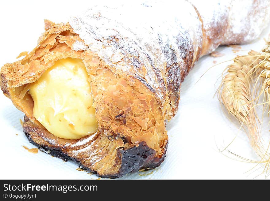 Puff pastry filled with cream. Puff pastry filled with cream