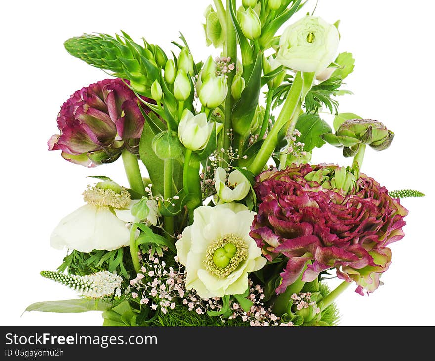 Fragment Of Colorful Bouquet Isolated On White Background. Close