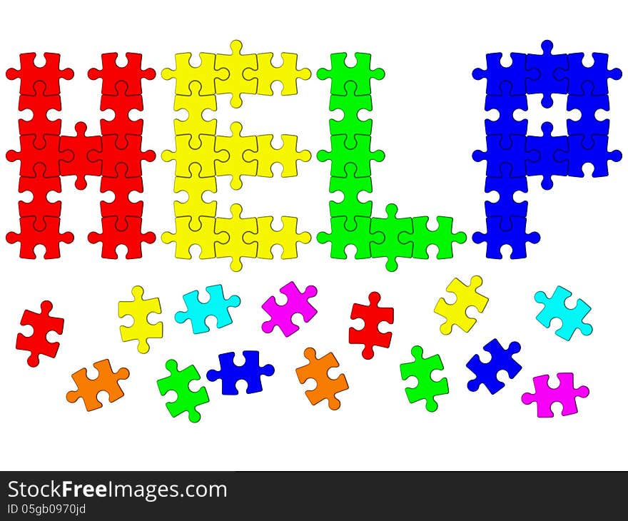 Illustration of signal help from puzzle on white background