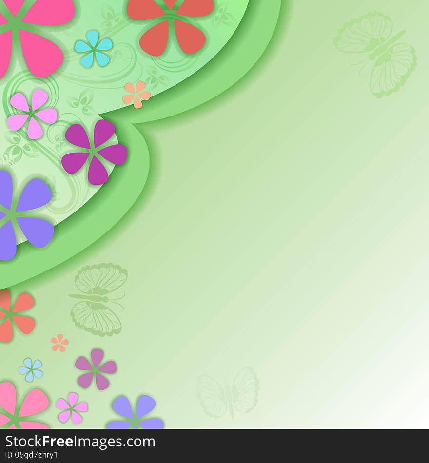 Summer green background with flower buds and copy space.