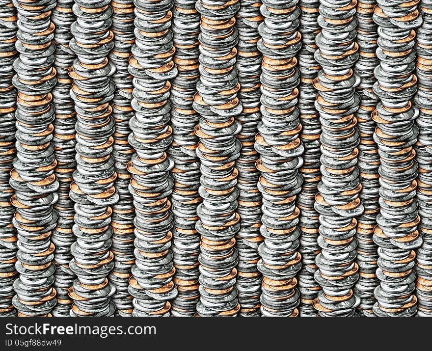 Photo Illustration of multiple stacks of U.S. coins. Photo Illustration of multiple stacks of U.S. coins.