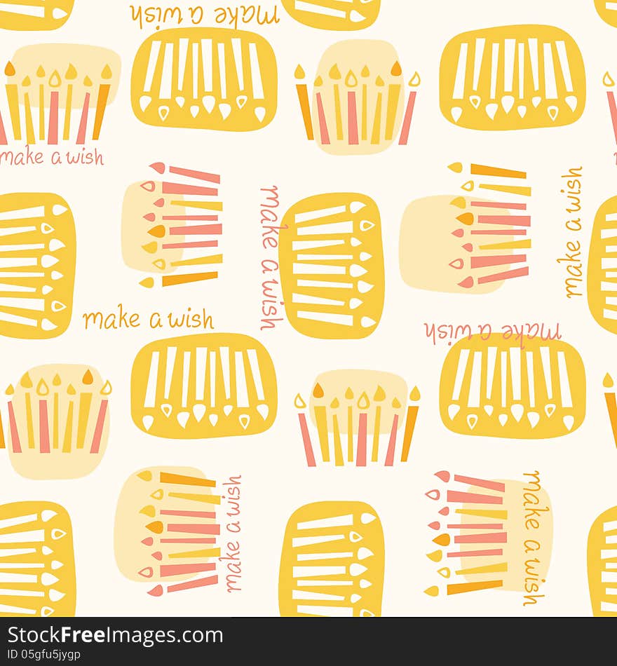 Seamless pattern of birthday candles with the phrase make a wish. Colors can be easily changed in vector file. Seamless pattern of birthday candles with the phrase make a wish. Colors can be easily changed in vector file.