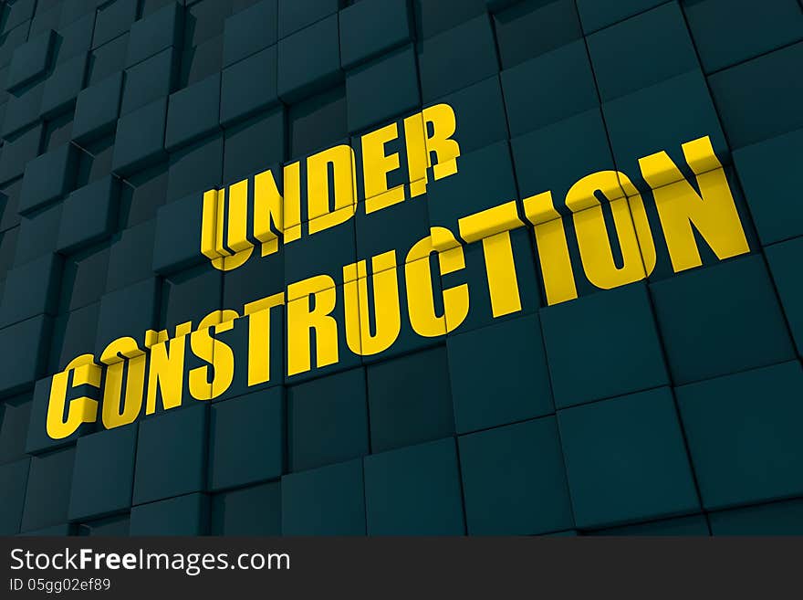 Under construction sign over blue cubes background