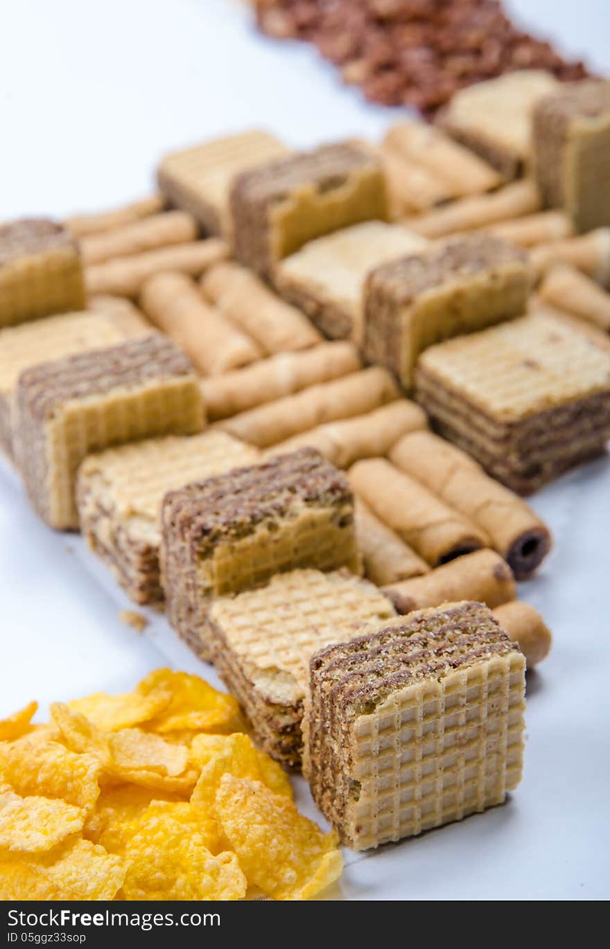 Assorted biscuits and snacks arrangement