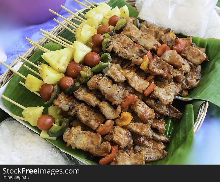 Barbecue on a banana leaf