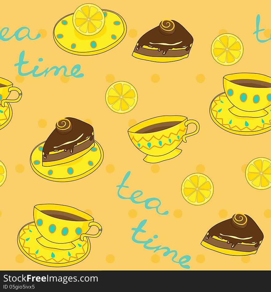 Vector seamless pattern with cups of tea