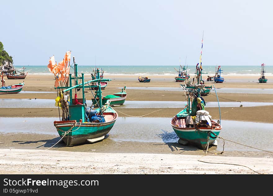 Fishing boat on the beach .Hua Hin Beach, Thailand