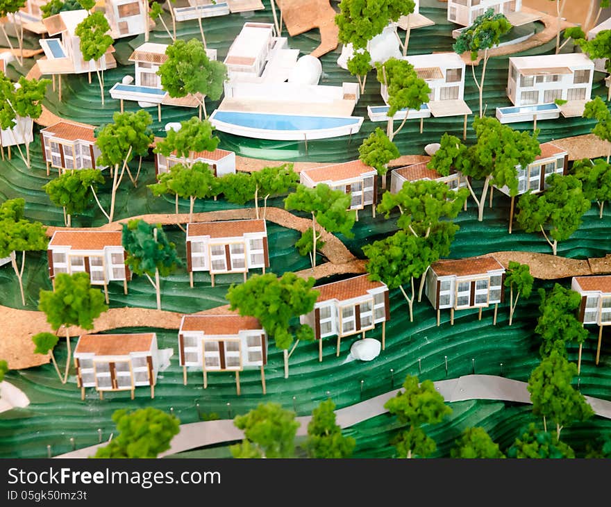 Small green village in 3d model