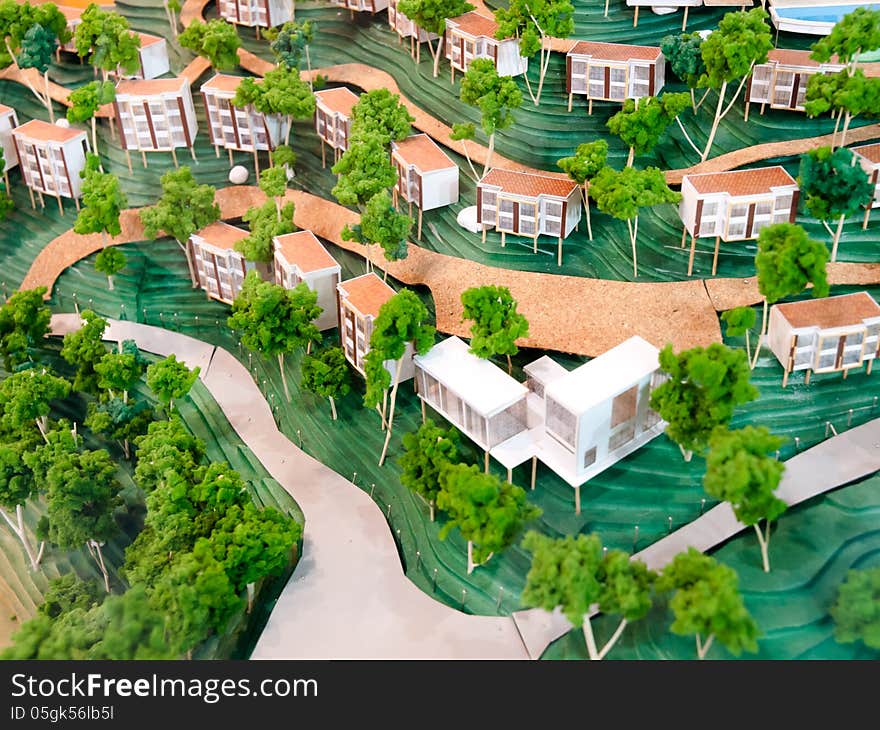 Small green village in 3d model