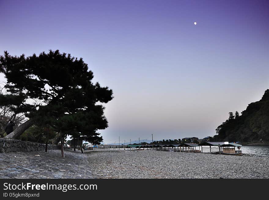 Twilight shot of Arashiyama,a touristic area in the north west p