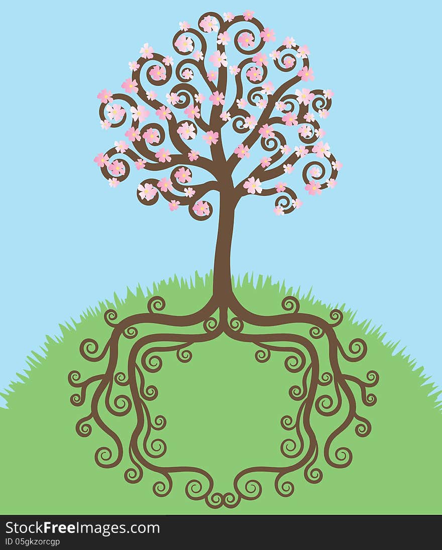 Spring background with blooming tree