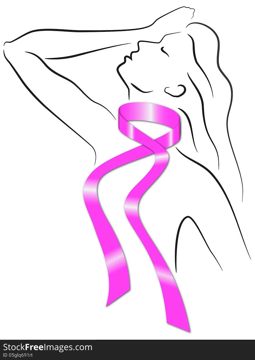 Breast cancer pink ribbon women silhouette