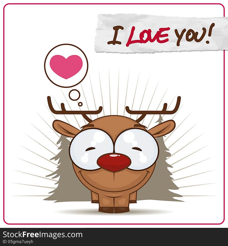 Greeting card with cute cartoon deer. Greeting card with cute cartoon deer.