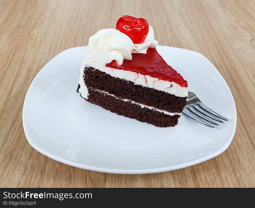 Chocolate cake with fresh cherry. Chocolate cake with fresh cherry