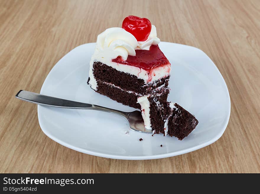 Chocolate cake with fresh cherry. Chocolate cake with fresh cherry