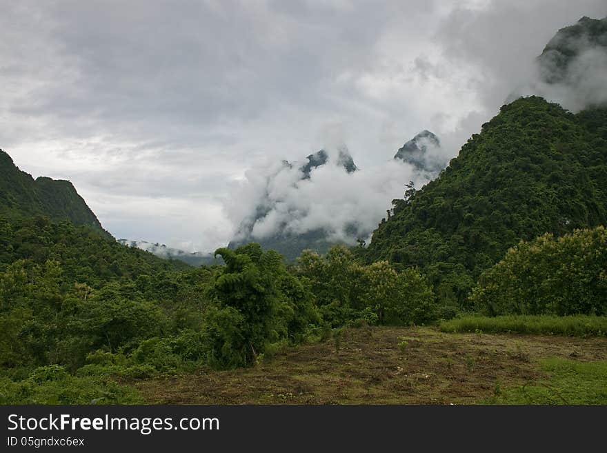 Green hills in northern Laos