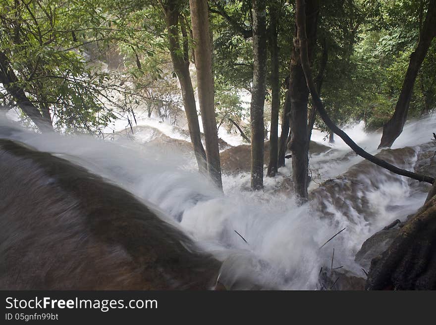 Upper part of Tat Kuang Si waterfall in Laos