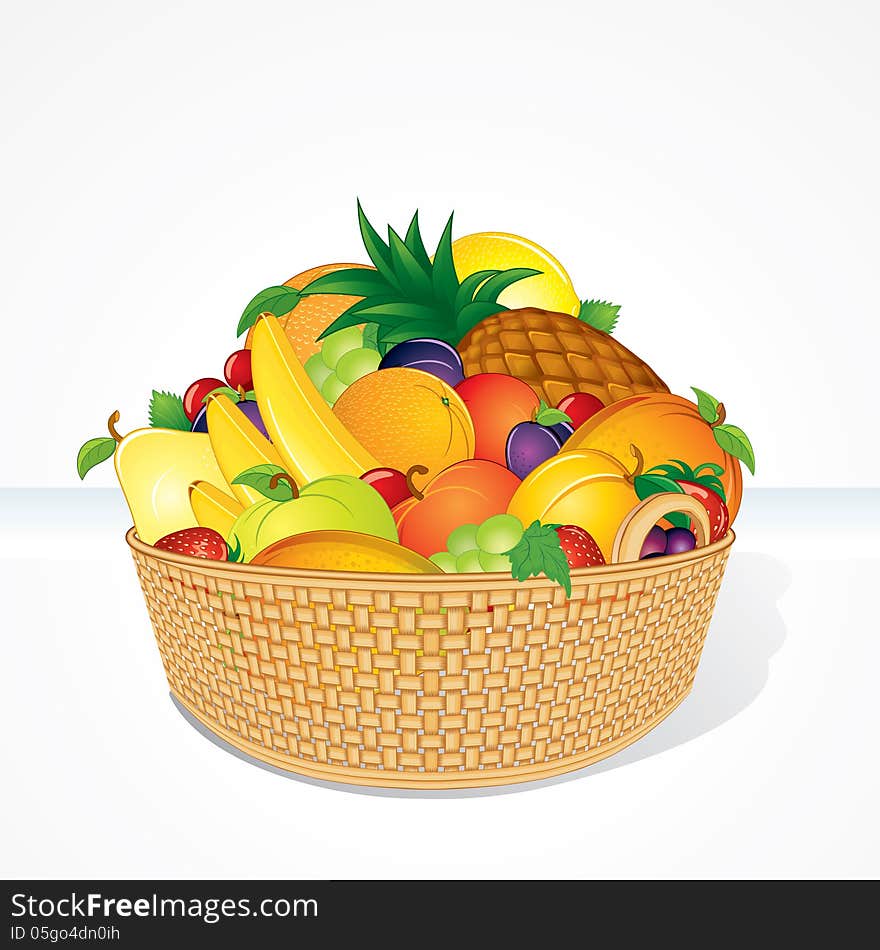 Delicious Fruit Basket. Cartoon Illustration