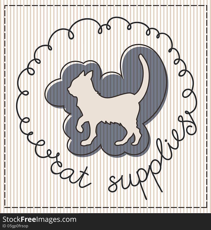 Cat supplies calligraphic handwritten label. Cat supplies calligraphic handwritten label