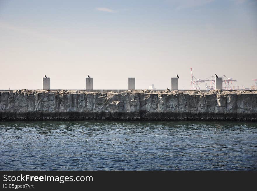 Abstract five column at tempozan harborland port, osaka, japan