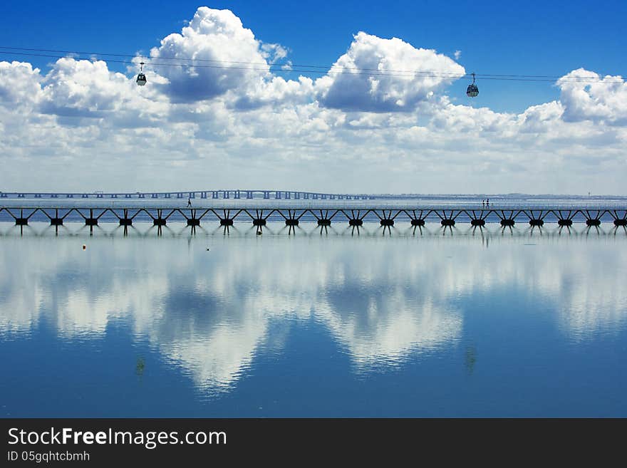 Cableway over Tagus river in Lisbon, Portugal. Cableway over Tagus river in Lisbon, Portugal