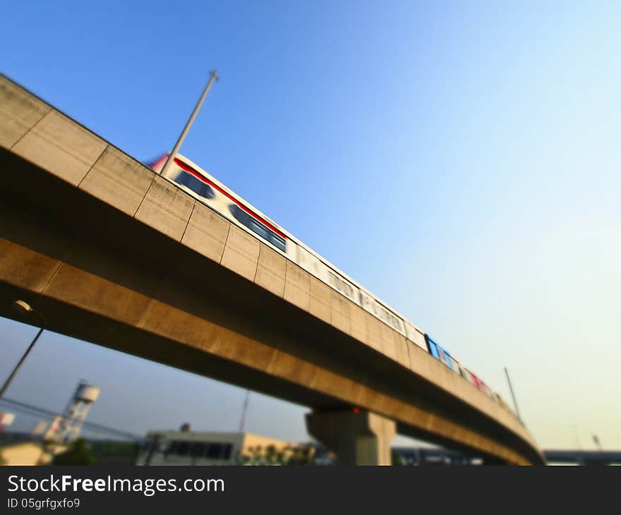 Sky train of metro line in sunny day Bangkok Thailand