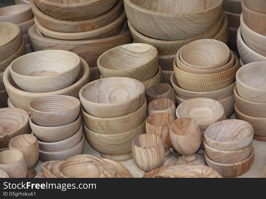 Wooden bowls for sale at the local flea market