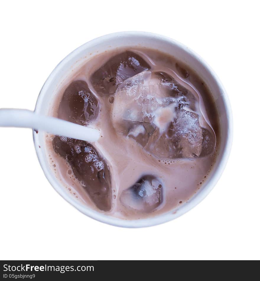 White paper cup of coffee with white straw isolated