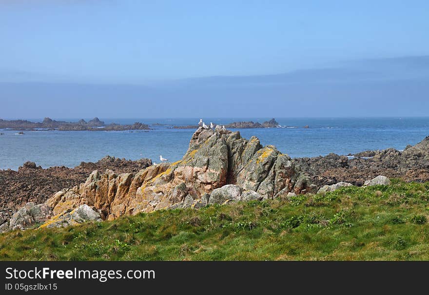 Rocky Shoreline On The Channel Isalnd Of Guernsey