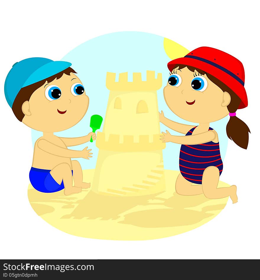 Children molded out of the sand tower