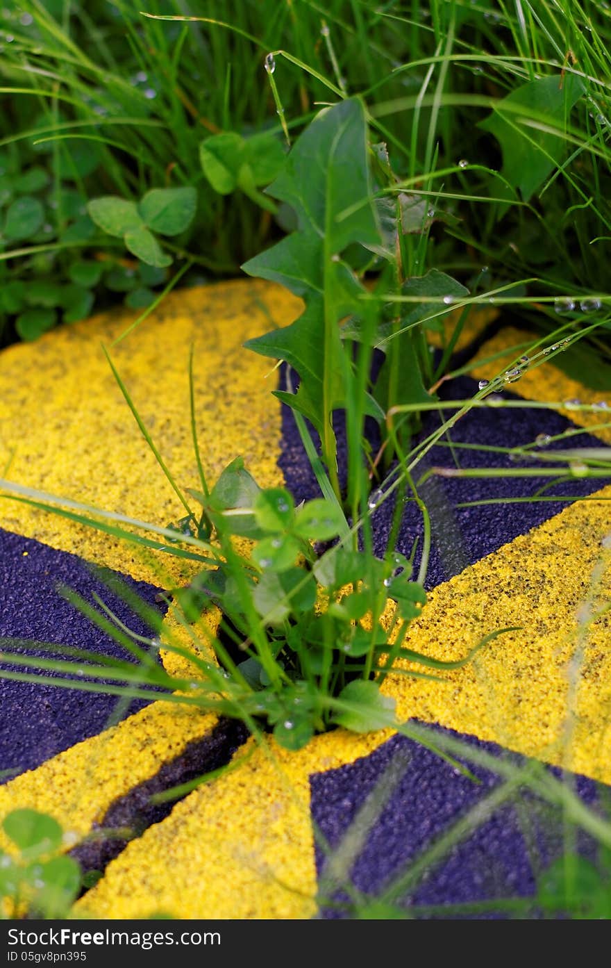 Green vs. nuclear power. A concept of renewable green energy: and grass over the symbol of broken nuclear power. Green vs. nuclear power. A concept of renewable green energy: and grass over the symbol of broken nuclear power.