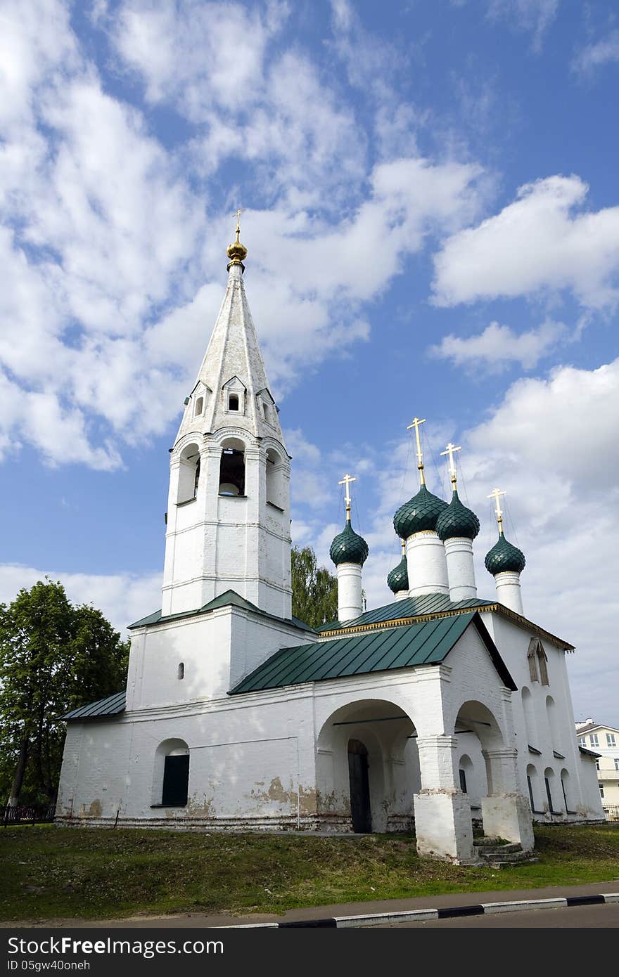 The church of St Nicholas-at-Rubleny Gorod (1695) is located on Kotorosl river embankment. The church of St Nicholas-at-Rubleny Gorod (1695) is located on Kotorosl river embankment.