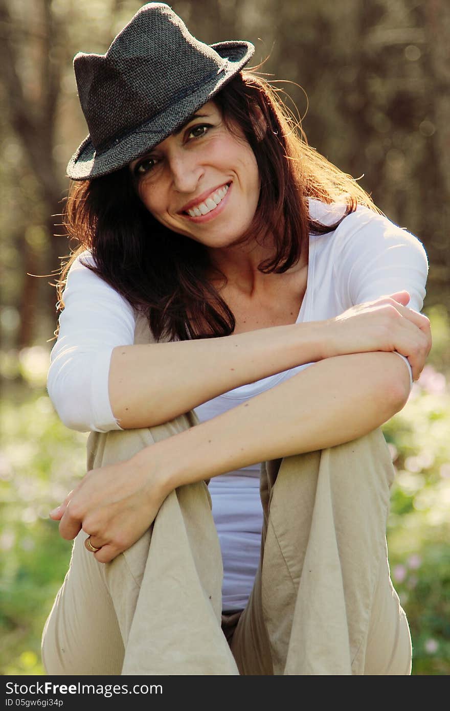 Portrait of beautifull 35 years old woman outdoors