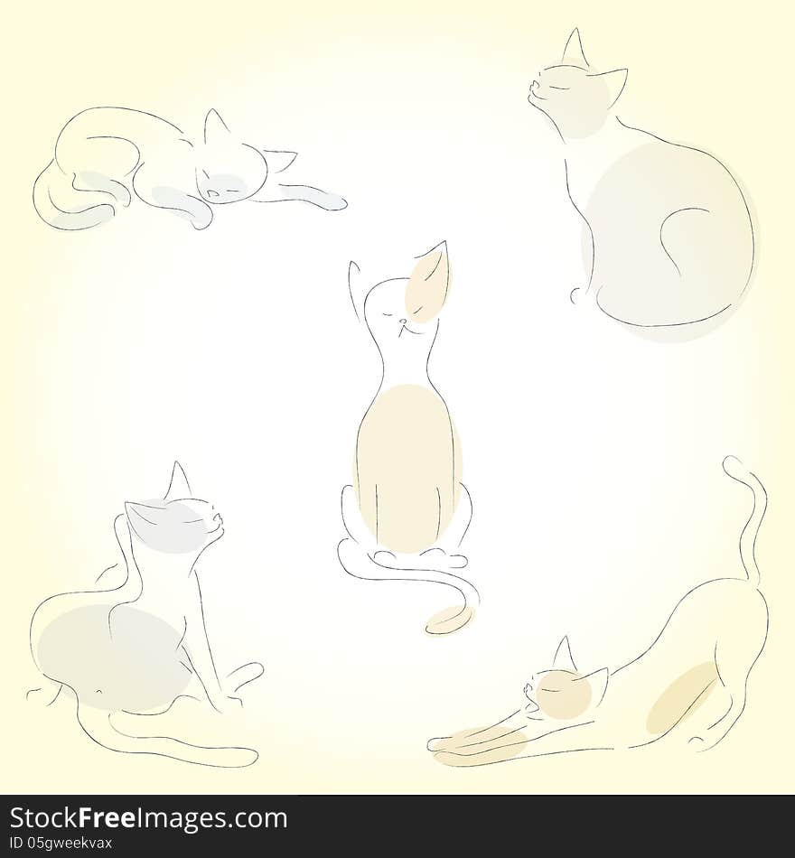 Sketches of vector Cats in a different position. Sketches of vector Cats in a different position