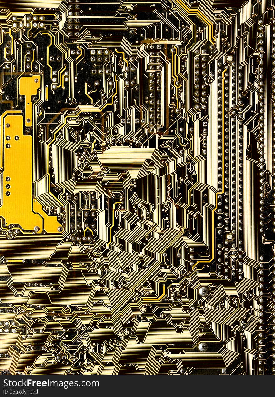 Close up of electronic board with circuits and components