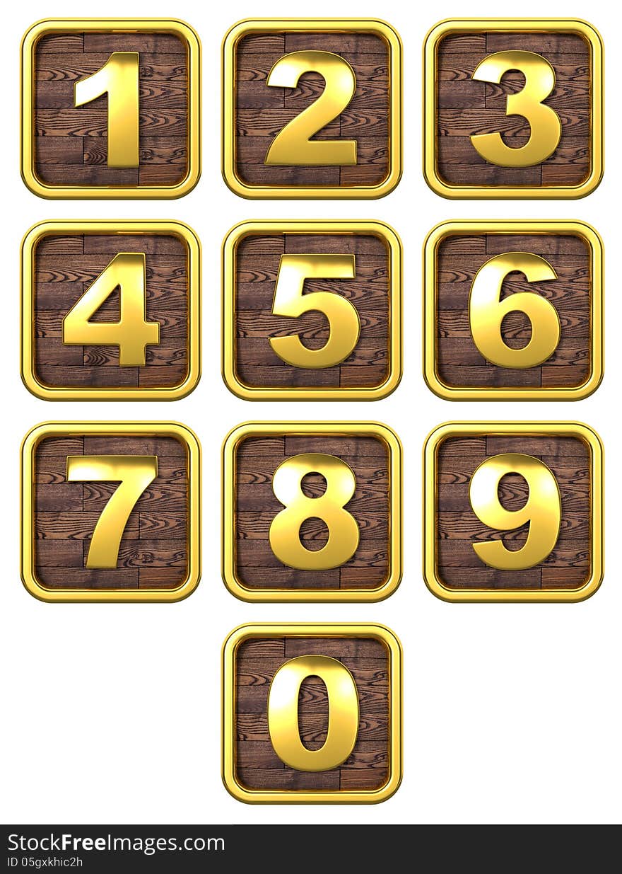 3D Set of Gold Metal Numbers.