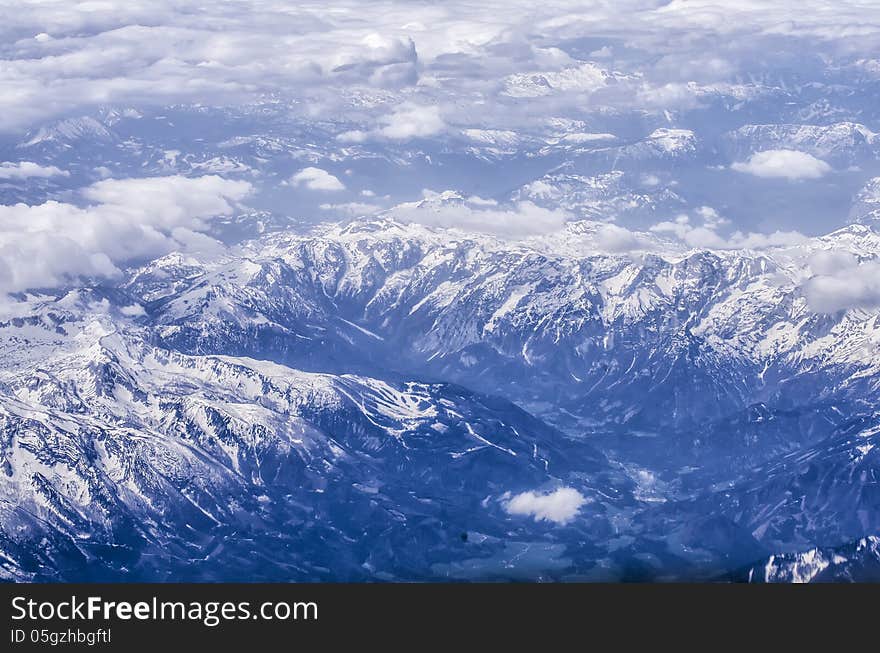 Areal view of Alps Mountain Range