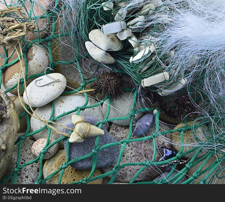 Sea background with fishing hooks