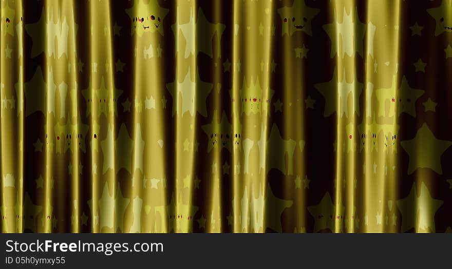 Yellow curtain with cartoon stars