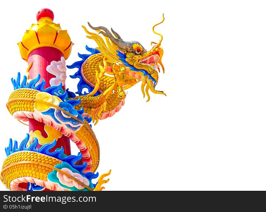 Colorful dragon chinese isolated statue on white background. Colorful dragon chinese isolated statue on white background