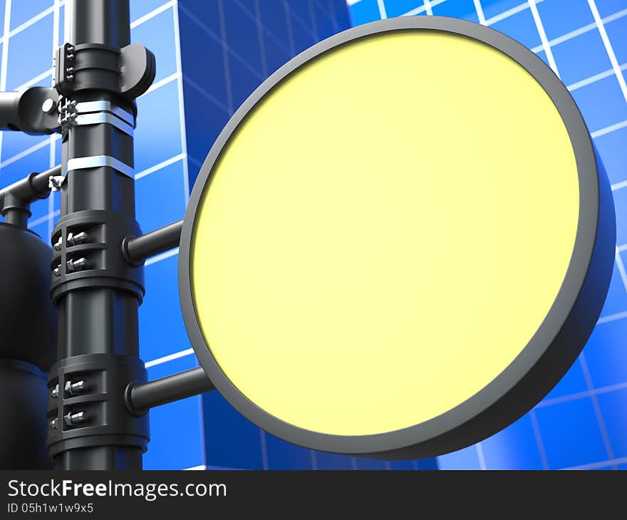 Blank Yellow Round Raodsign on Blue Background for Your Advertisement. Blank Yellow Round Raodsign on Blue Background for Your Advertisement.