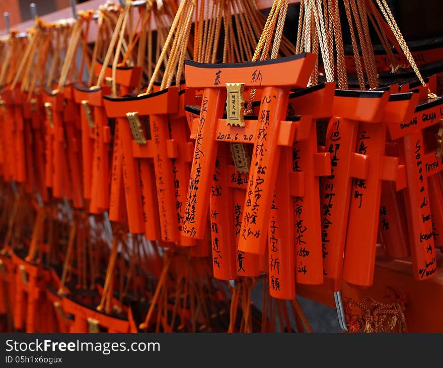 Small tori gates in Japanese shrine