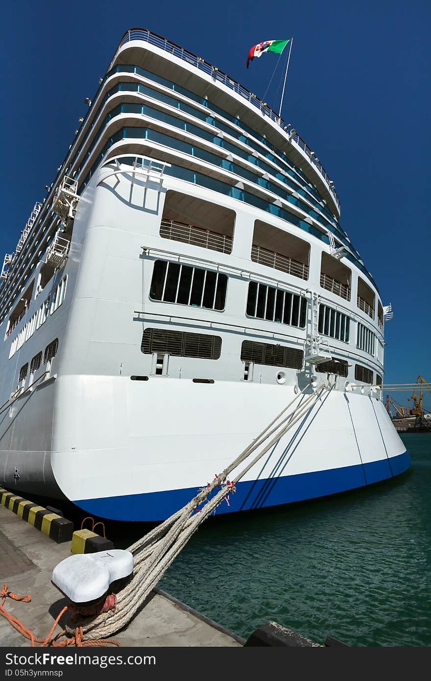 Passenger ship stern rope moored