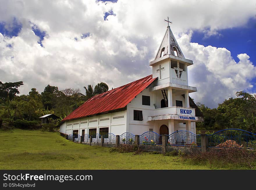 Catholic Church in Samosir Island. HKPB Sinaga Uruk.