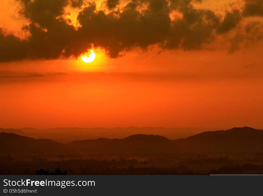 Beautiful Sunrise with orange sky silhouette Background