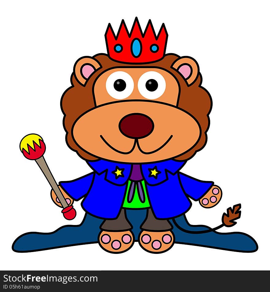 Illustration of a lion wearing king's clothing. Illustration of a lion wearing king's clothing