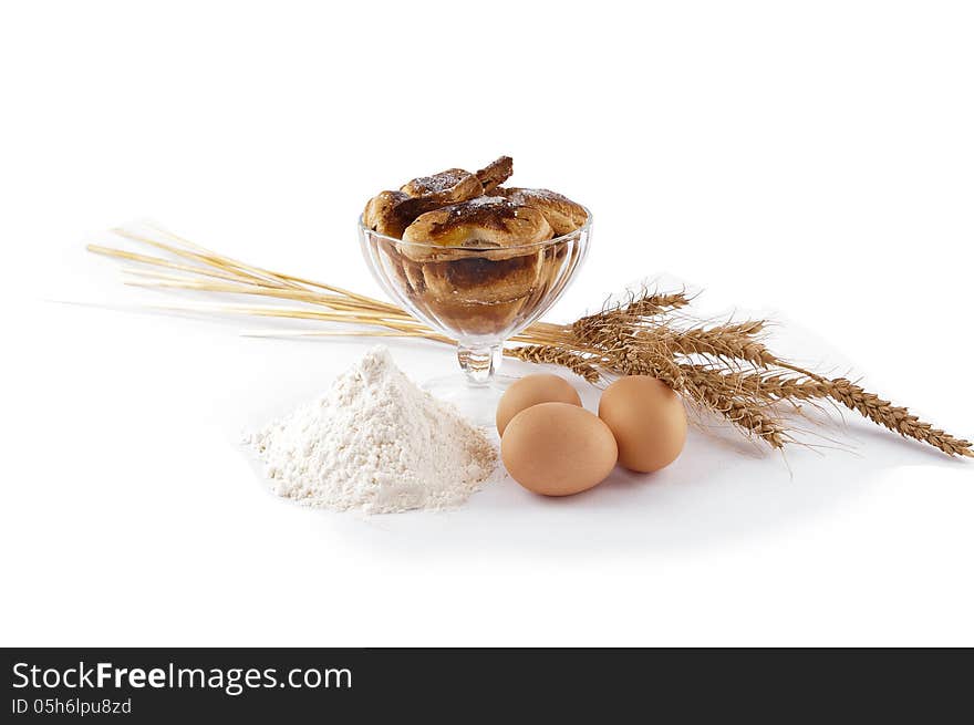 Puff pastry in piala, eggs, flour, spikelets.