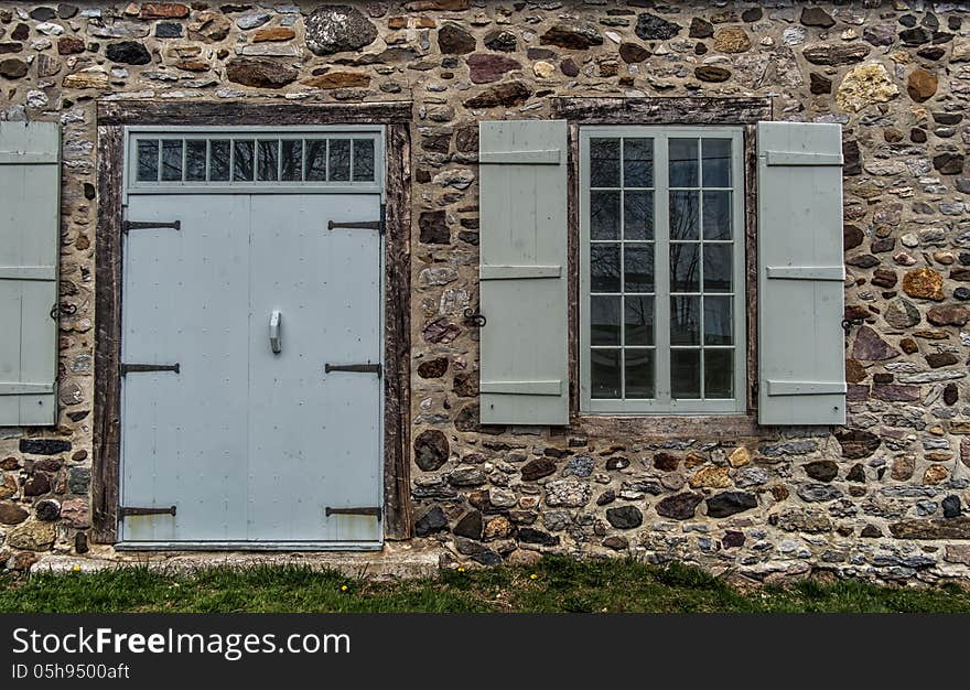 Old stone house door and window